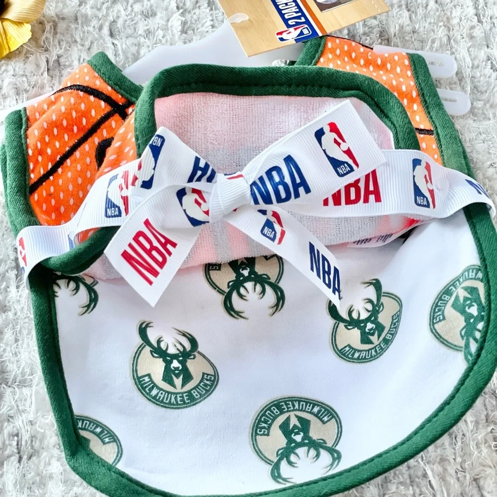 New w/tags NBA BUCKS 2Pack BIBS “FUTURE BALLER” on one, other is MILWAUKEE BUCKS